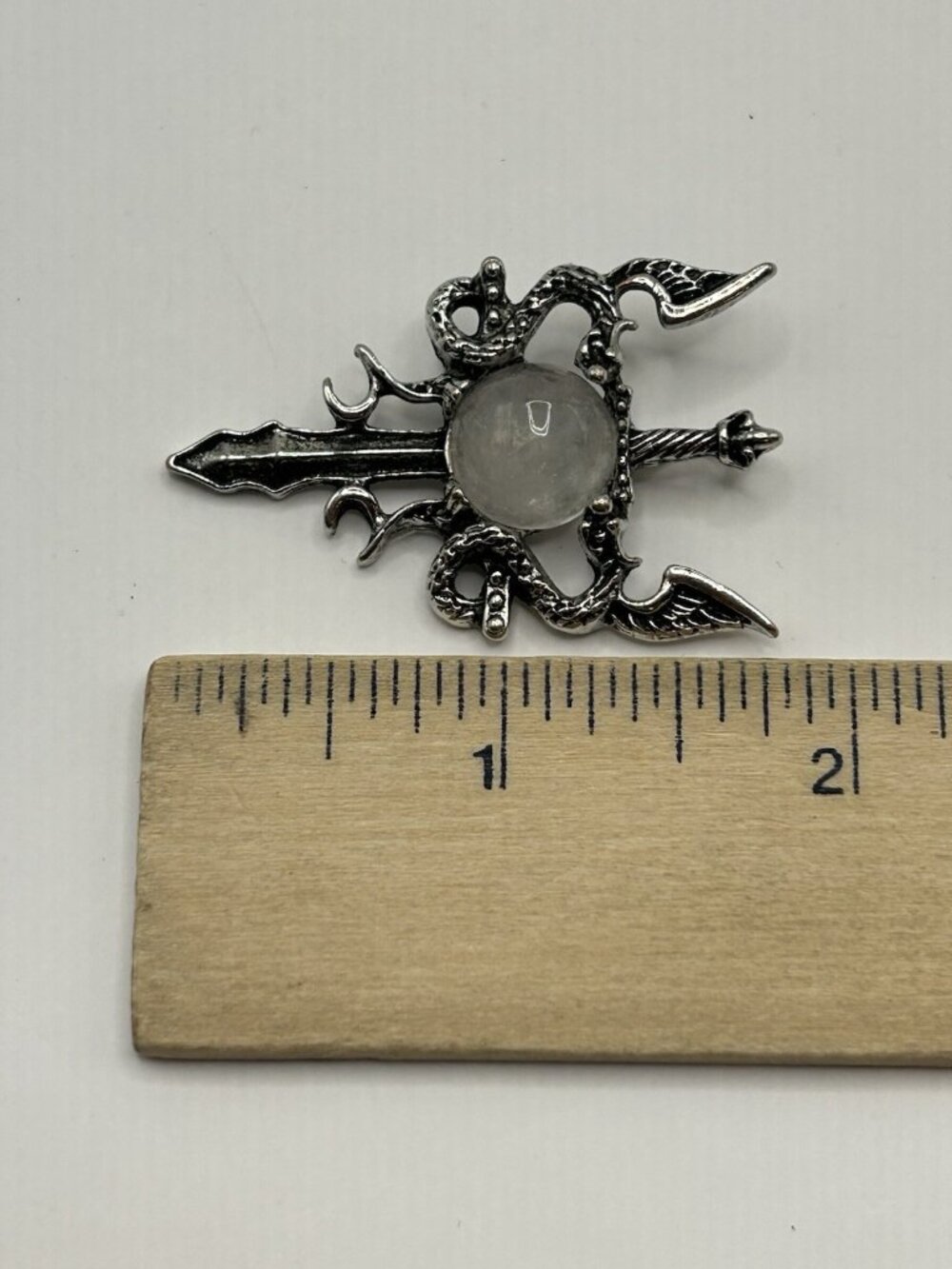 Gothic Dragon Sword Pendant Clear Cabochon Fantasy Medieval Silvertone - Picture 12 of 12